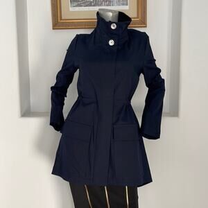 Etienne Aigner Women’s Long Jacket Navy Blue Cotton Size 6 Fall Made in Italy